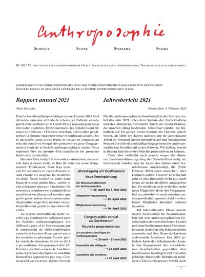 Anthroposophie Schweizer Mitteilungen – März 2022